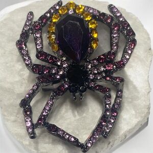 Sparkling Spider Brooch with Purple and Yellow Gems